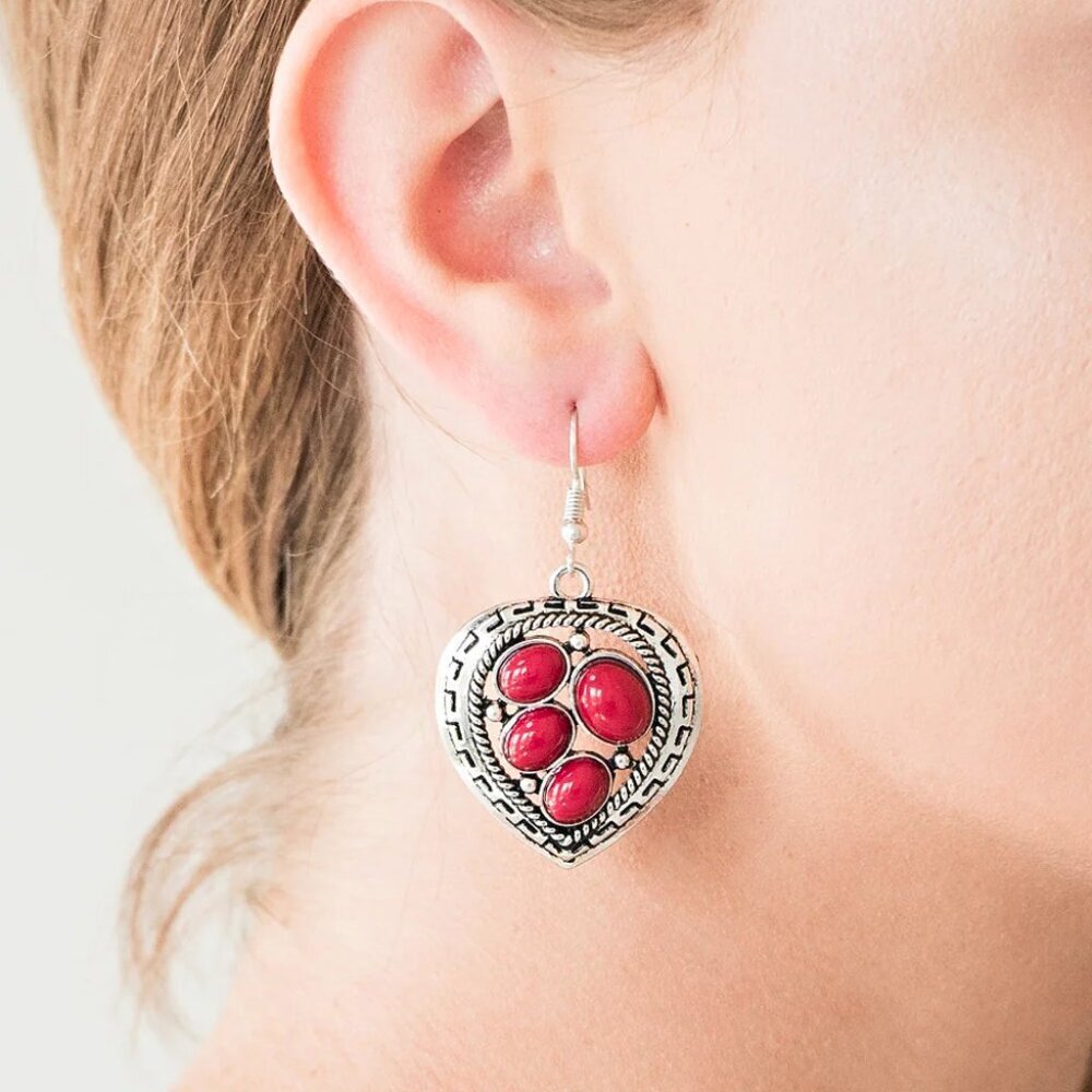 Paparazzi Jewelry Accessories - Wild Heart Wonder - Red Earrings - Vintage